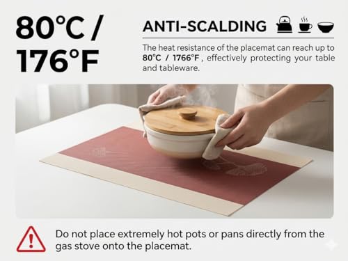 Image of Dribble PVC Placemats Set of 4 | Heat-Resistant, Washable, Waterproof Table Mats | Anti-Slip Dining Table Placemats for Kitchen & Home Decor - 45x30cm, Design - Desert Wine