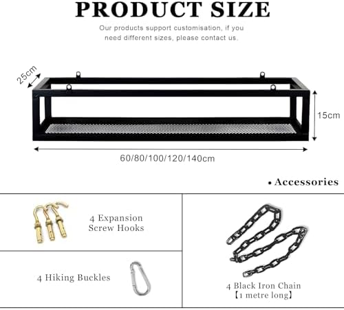 Ceiling-Mounted Metal Iron Hanging Plant Stand & Wine Shelf with Chain - Decorative Storage Rack for Kitchen, Bar & Restaurant - 80x25x15cm