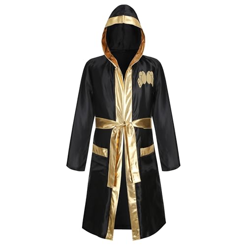 Peignoir de boxe homme satin avec short et grande capuche pour fête