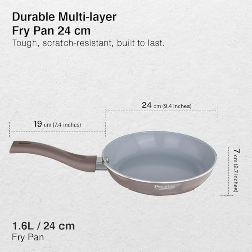 Image of Prestige Ceraglide Duo Frypan 24Cm /1.6L Non-Stick Ceramic Coating|Works On Gas & Induction|High Heating|Cool Touch Handle|Grey