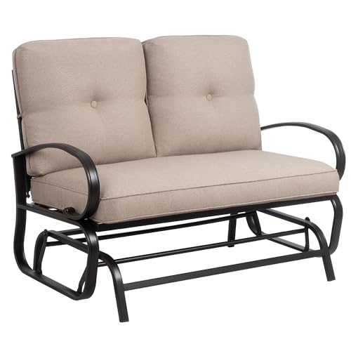 JY QAQA Outdoor Patio Metal Glider Rocking Bench, Garden Porch Furniture Glider, Wrought Iron Chair...