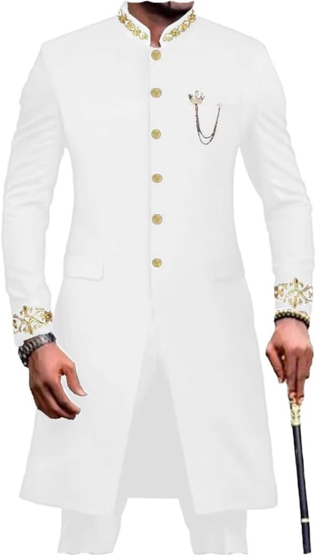 2 Piece Slim Fit Ankara Embroidery Blazer Set African Clothing Men Suit Formal Jacket and Pants Dashiki Outfits Suit