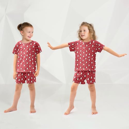 Vdsrup Penguins Polka Dots Summer Pajamas Set Short Cotton Red Sleepwear 2 Piece Unisex 5Y4