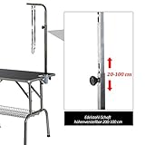 PawHut Trimmtisch für Hunde Hundepflegetisch klappbar, Haustierpflegetisch mit höhenverstellbarem Galgen, Schlingen, Netzkorb, Schertisch bis 150 kg, 90 x 60 x 75 cm, Schwarz