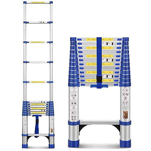 Boweiti Telescoping Ladder, 15.5Ft Portable Aluminum Collapsible Ladder W/2 Triangle Stabilizers, Lightweight Rv Compact Ladder, Telescopic Extension Ladder For Home, Outdoor, 330Lbs Capacity (Blue) #TOP6