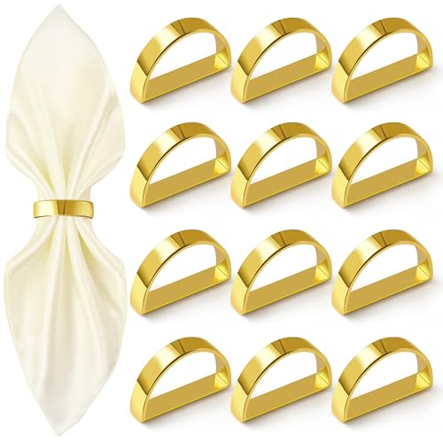 Image of Gold Napkin Rings Set of 12, Semicircle Metal Bright Gold Napkin Holder Buckles, Fall Thanksgiving Christmas Napkin s Rings for Dinner Table Decor, Wedding, Banquet, Party, Easter
