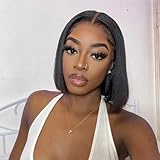 Ali Pearl Straight Bob Wig Human Hair 7x4 Lace Front Wigs Human Hair Bob 10 Inch for Women Ready to Go Glueless Wigs Pre Plucked Real 180% Density Short Bob Wig