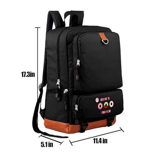 Black Cute Donuts Daypacks Oxford Retro Durable for Teens College Students Books Bag 12" X 5" X 17"(W X D X H)2