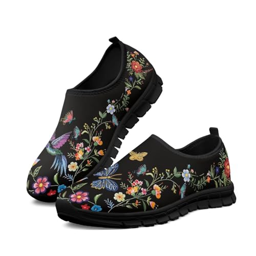 Flowers Print Mesh Shoes for Women Breathable Non-Slip Casual Loafers Fashion Running Hikking Sneaker for Outdoor