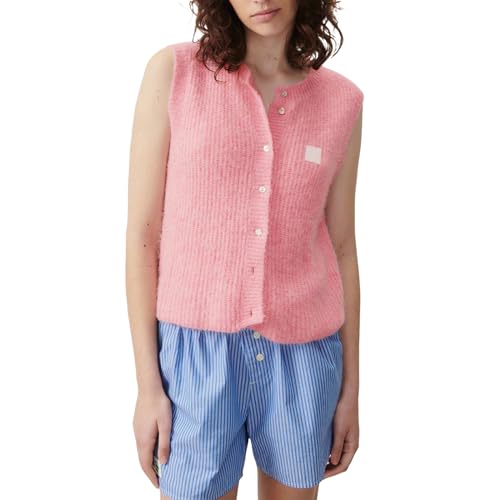 Image of Women Knitted Tank Tops Vintage Sleeveless Button Down Solid Color Button Front Basic Vest Summer Sweater Shirt (Pink, XL), X-Large