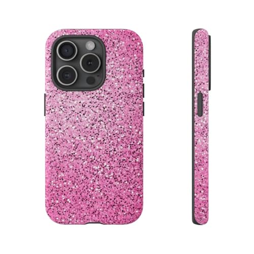 Coque iPhone 15 Pro rigide rose pailletée brillante