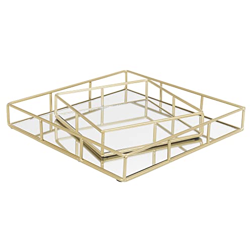 Set of 2 Metal Gold Decorative Mirror Trays Vanity Perfume Decor Candle Holders (Square) - Cosy Home Interiors Set of 2 Metal Gold Decorative Mirror Trays Vanity Perfume Decor Candle Holders (Square) - Image 2