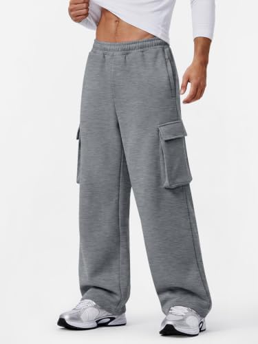 EFAN Men's Cargo Fleece Sweatpants Relaxed Straight Leg Joggers BlackGrey L — view 2
