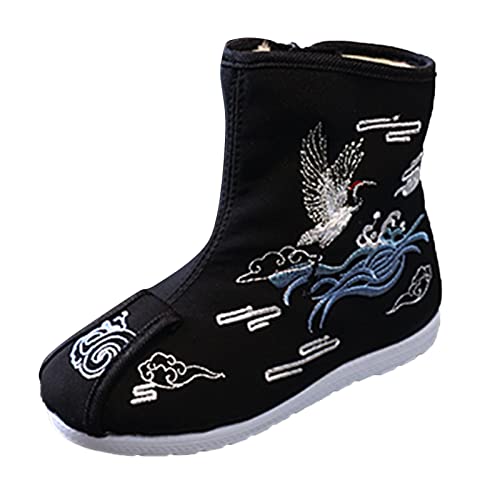 Boys Cloth Shoes Children Embroidered Shoes Boys Hanfu Shoes Boots Chinese New Year (Black, 11-11.5 Years Big Kids)