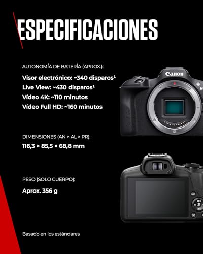 Miniatura 6 de CANON EOS R100 Cámara Mirrorless + Objetivo RF-S 18-45 mm F4.5-6.3 IS STM + RF-S 55-210 mm F5-7.1 IS STM, Cámara Evil APS-C (24,1 MP) -4 EV, Vídeo 4K 25 fps, Dual Pixel CMOS AF, Negro