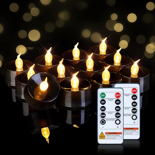 Image of Homemory 24-Pack Black Remote Flameless Battery Tea Light Candles, 400+ Hrs | 2 /4 /6 /8H Timer LED Flickering Tealight Votives for Jack O Lanterns, Halloween Parties, Romantic Dinners and Weddings