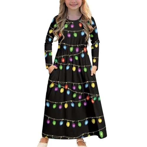 RMMEIYUE Girls Long Sleeve Dress Stretch Casual Swing Dresses Twirly A-line Skater Dress for Holiday Party 5-14 Years