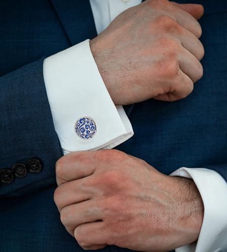 Mancuernillas redondas con patrón de nubes grabadas para hombre miniatura 2