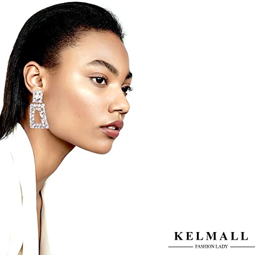 Rhinestone Rectangle Dangle Earrings For Women Sparkly Crystal Geometric Drop Statement Earrings Kelmall Collection #TOP1