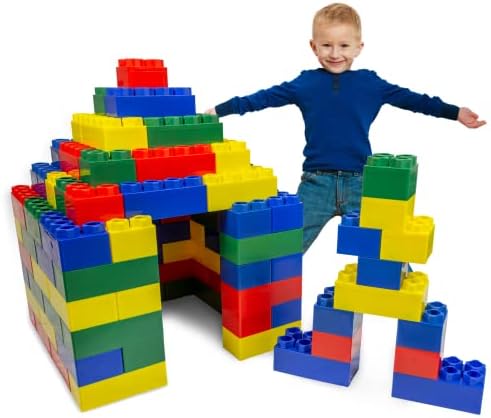 StemFuel Deluxe 112 Piece Jumbo Building Blocks Variety Pack | Mega Builder Block Kit for Toddlers | Includes 63 Colored Large Blocks and 49 Colored Small Blocks | 112 Piece Value Pack | Made in USA