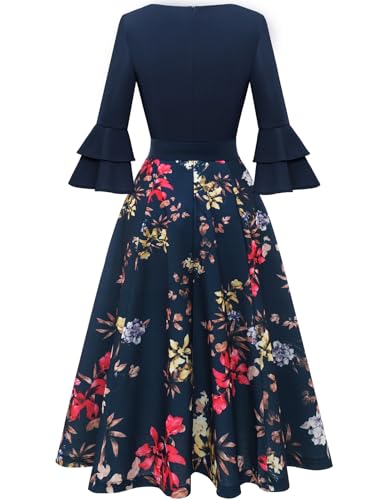 Image of DRESSTELLS Women's Cocktail Dress Summer Wedding Guest Party Vintage 3 /4 Bell Sleeve V Neck A-Line Dress