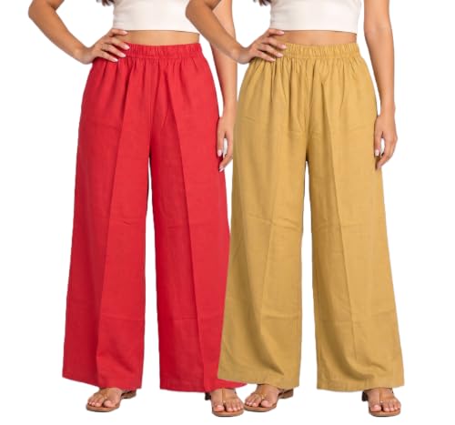 Image of Plaazo Women's Cotton Palazzo | Wide Leg Palazzo for Women | Soft Breathable High Waist Bottom Wear | Comfortable Casual, Office, Travel for Women