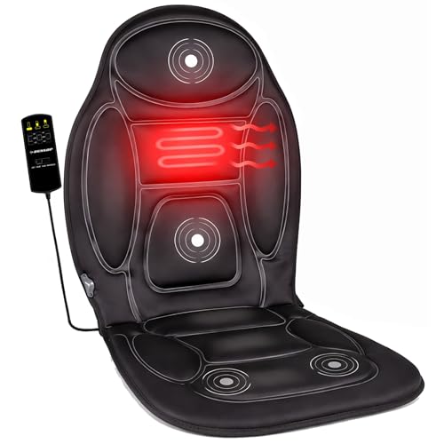 BURI Siège de massage pour voiture 12 V avec fonction chauffante commutable - Tapis de massage 108 x 48 cm noir - 4 moteurs de massage 13 programmes -...
