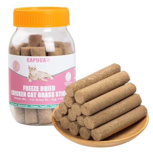 capuca Cat Grass Teething Stick 90g - Freeze Dried Chicken Dental Treats, High Protein for Teeth Cleaning, Hairball Control & Catnip Chews