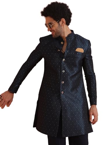 Image of Kisah Men's Silk Blend Textured Sherwani Set Regular Fit | Wedding, Festive & Occasion Wear