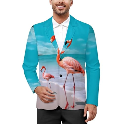 Flamingo on Beach Men's Casual Blazers Slim Fit Sport Coats Blazer Two Buttons Suit Jacket for Work Party