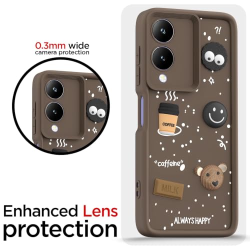 Image of Bintage Cute Fun Taddy Cartoon 3D Ball Bear Milk Donut Coffee Cup Silicon Case Full Body & Camera Protection Back Cover Compatible for Vivo Y17s - Brown