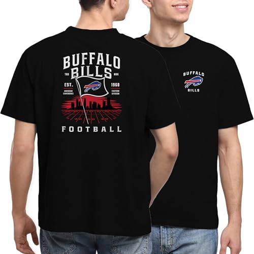 Junk Food NFL - Unisex Adult Short Sleeve Fan Tee - Buffalo Bills Field Flag - Officially Licensed - Black - Large