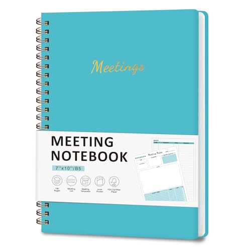 Meeting Notebook for Work Organization Work Planner Notebook with Action Items Project Agenda Planner for Note Taking 160 Pages (6.9 X 9.9) Perfect Office School Business Supplies for Women & Men(Blue)