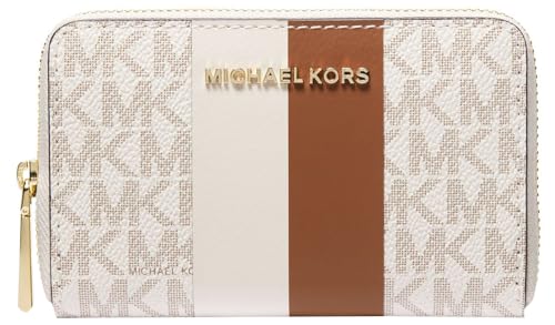 MICHAEL Michael Kors Estojo de cartão feminino com zíper pequeno Jet Set, baunilha/bagagem, Baunilha/Bagagem, Estojo de cartão pequeno com zíper