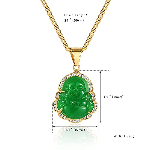 P.BLAKE Laughing Buddha Buddah Necklaces For Women Men, Ice Out Buddha Pendant For Men Women with Stainless Steel Gold Chain 24 inches