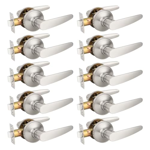 Probrico (10 Pack Unlocking Passage Door Levers Keyless Door Handles with Satin Nickel Finish for...