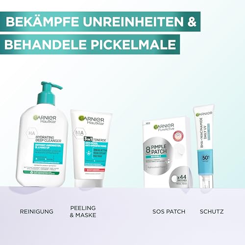 Garnier Hautklar Pimple Patches, unsichtbare Hydrokolloid Pickel Patches mildern Sichtbarkeit in 8H, XXL Pack mit 44 Stück, gezielt gegen Pickel & Akne