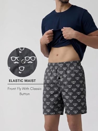 Image of Men's Cotton Boxers | Comfortable Printed Boxer Shorts for Men | Soft Breathable Lounge Boxers | Elastic Waist Relaxed Fit | Men's Sleepwear & Home Wear Boxer Shorts