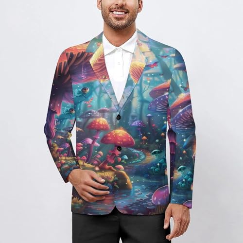 Mushroom with Overflowing River Mens Casual Blazer Button Suit Jacket Lightweight Sport Coat for Work Business2