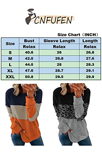 Cnfufen Long Sleeve Color Block Striped O Neck Blouse Lightweight Crewneck Sweatshirt Womens Fall Clothes Pullover Tops Orange Xl #TOP5
