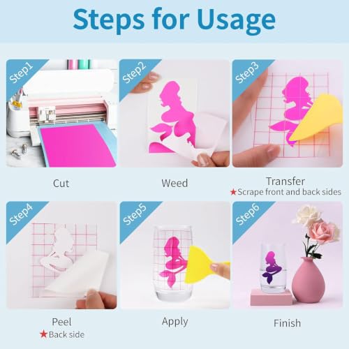 Image of HTVRONT Color Changing Vinyl Permanent Adhesive for Cricut,8 Pack Cold Bundle 6 Colors-12 inch x 10 inch Sheets +2 Transfer Sensitive Tape