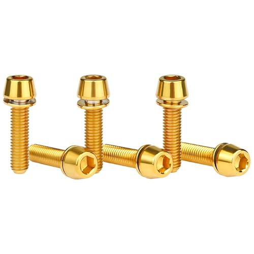 Image of Titanium Ti Allen Hex M5x16 18mm Tapered Head Bolt with Washer Screw for Bicycle Stem Parts Pack of 6 (Gold, M5x18mm)