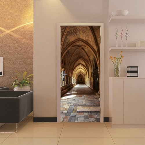 Vinilos Para Puertas 95X215Cm Cueva Piedra Vinilo Puerta 3D Pegatinas Para La Renovación De La Puerta Arte Mural Etiqueta Carteles Pegatinas De Pared Diy Decoraciones