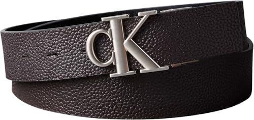 Calvin Klein Herren Gürtel Buckle Tumbled 3,5 cm aus Leder zum Wenden, Schwarz (Black/Ck Dark Brown/Brushed Nic), 95 cm