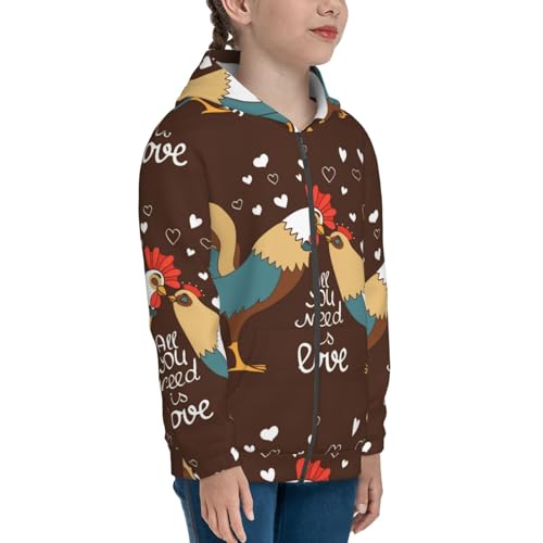 Rooster And Chicken Kids Pullover Hoodies Boys Zip Up Sweatshirts Girls Athletic Clothes with Pocket4