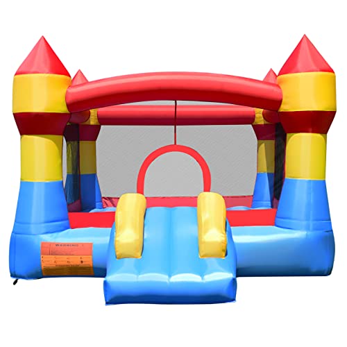 Image of Costzon Inflatable Bounce House, Party Castle Bouncy House for Kids 12ft L x 9ft W x 7ft H Indoor Outdoor Fun with Large Jumping Area & Fun Slide, Toddler Bounce House for Backyard Birthday Gifts