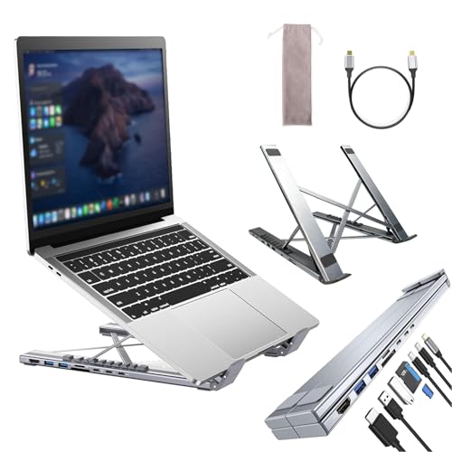 Support pour ordinateur portable 8 en 1 USB-C premium en aluminium double pliable