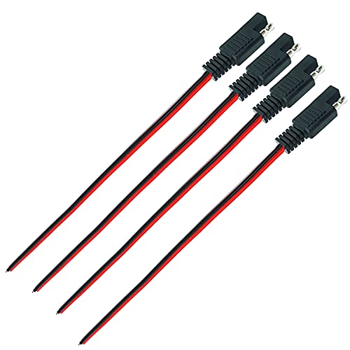 OUOU SAE Connector Cable SAE Connector Plug 2 Pin SAE Single Plug Quick Connector Disconnect Plug SAE Automotive Extension Cable for for Motorcycle, Car, Tractor - 1ft/30cm (18 AWG-4 Pack)