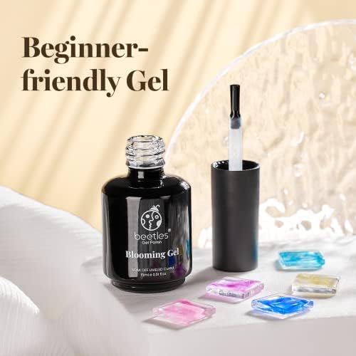 Image of Beetles Blooming Gel & Base Top Coat Set, 3PCS 15ML Shine Finish Long Lasting No Wipe Top Coat Gel Nail Polish Base Spreading Marble Effect Soak off UV LED Nail Art Gifts for Women