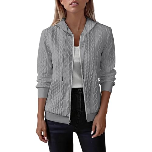 Sweat à capuche zippé femme oversize en tricot torsadé